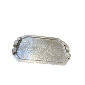 Trade Continental Rose floral hand wrought 855 silver look tray SKU 3712
